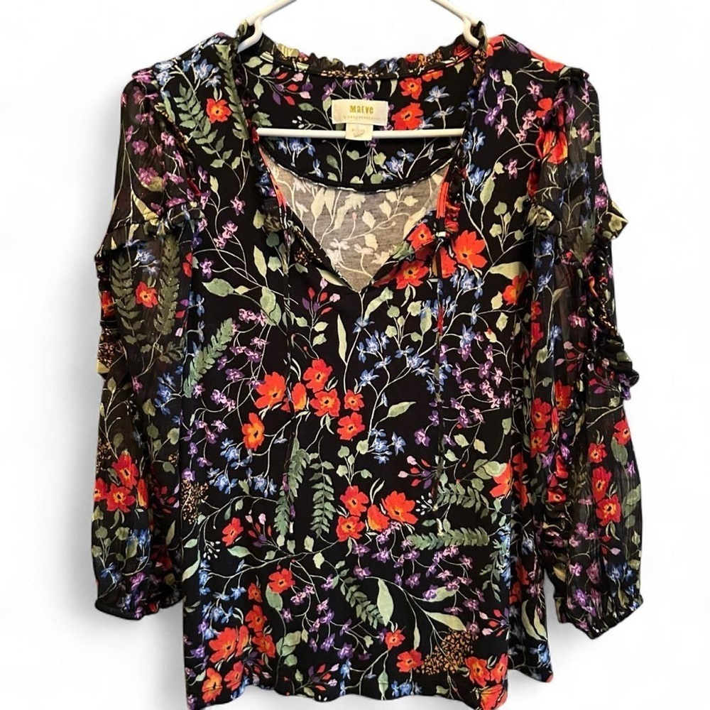 Anthropologie Maeve Jacquin Floral Ruffle Peasant Blouse | Size M | Boho Chic - Picture 3 of 7